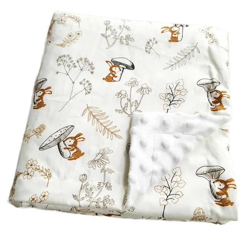 Couverture de couchage bébé 3D 2 couches douce motifs lapins fleurs