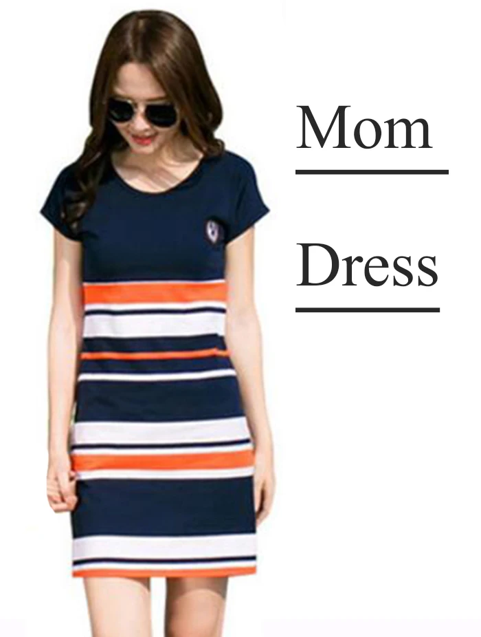 Robe maman été 2019 tunique rayée famille style décontracté confortable