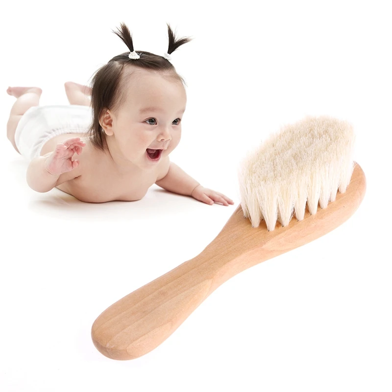 Brosse à cheveux bébé en bois manche nylon doux peigne masseur tête nouveauné accessoire poussette éveil bébé