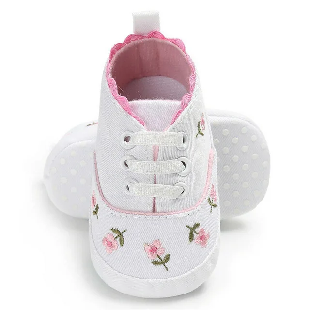 Chaussures bébé floral broderie semelle souple 018M premier marcheur décontracté qualité supérieure