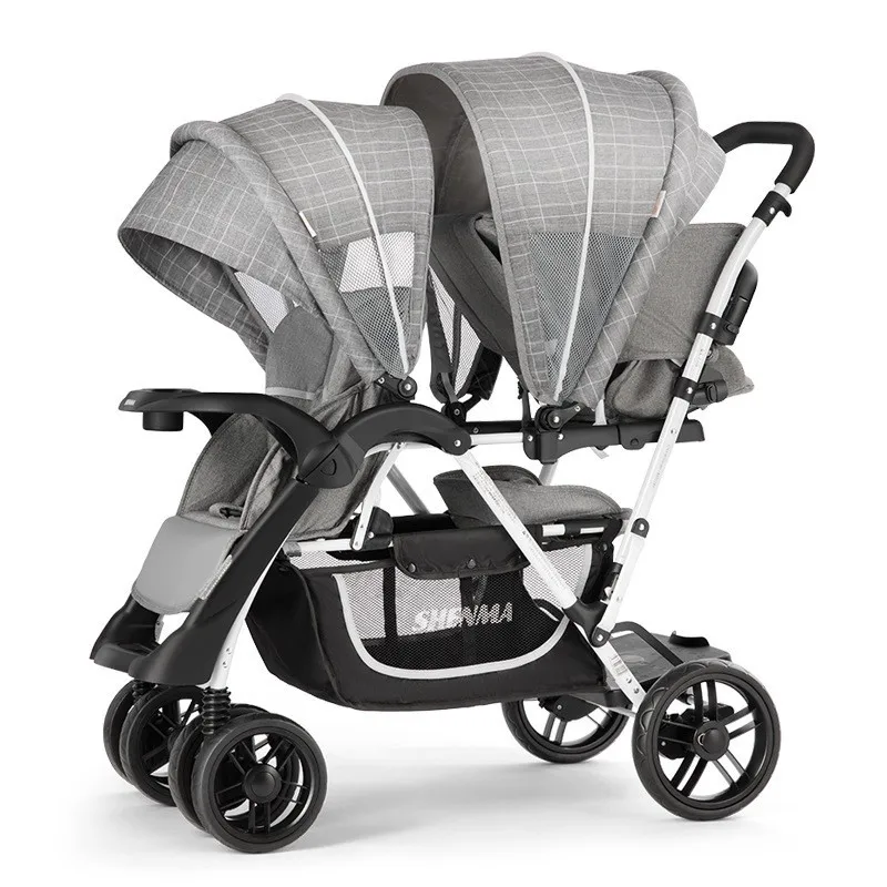 Poussette double Shenma pour deux enfants confort et sécurité moderne poussette légère avec chariot à pédales 