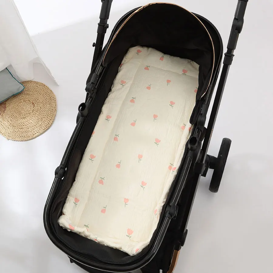Coussin de poussette en coton doux confortable motif floral lavable pour bébé