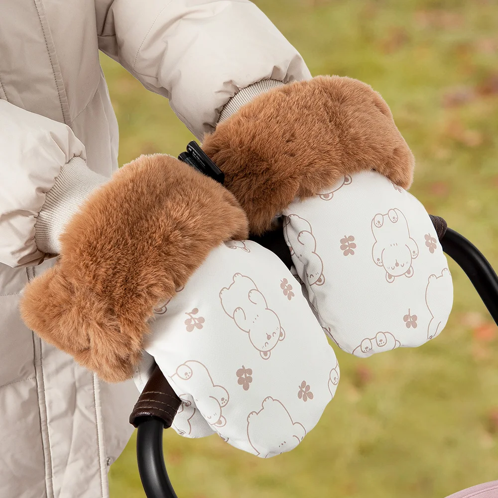 Gants de Poussette pour Bébé Mitaines Antigel Fourrure Intérieure Chaud