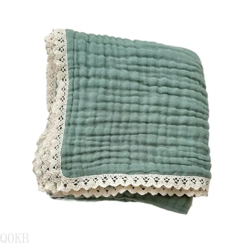 Couverture bébé en dentelle coton gauze 6 couches vert clair pour poussette et lit bébé 105x105cm