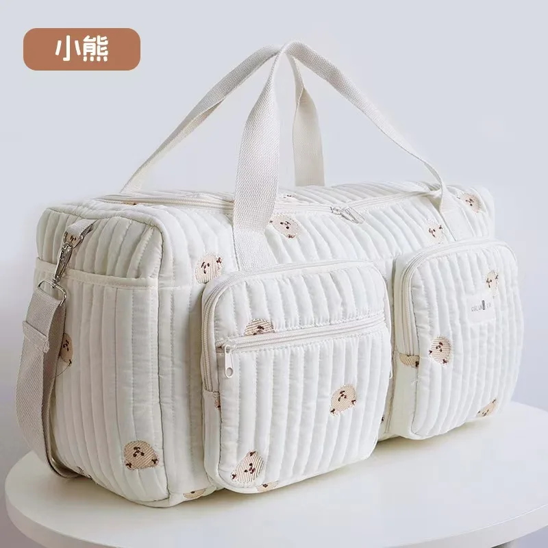 Sac à couches pour bébé sac à langer floral tissu en coton beige fermeture éclair portable pour maman Many Bea