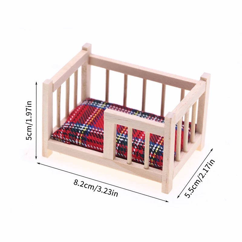 Berceau miniature 1:12 pour maison de poupée lit bébé bois accessoire déco jouet éducatif style vintage coussi