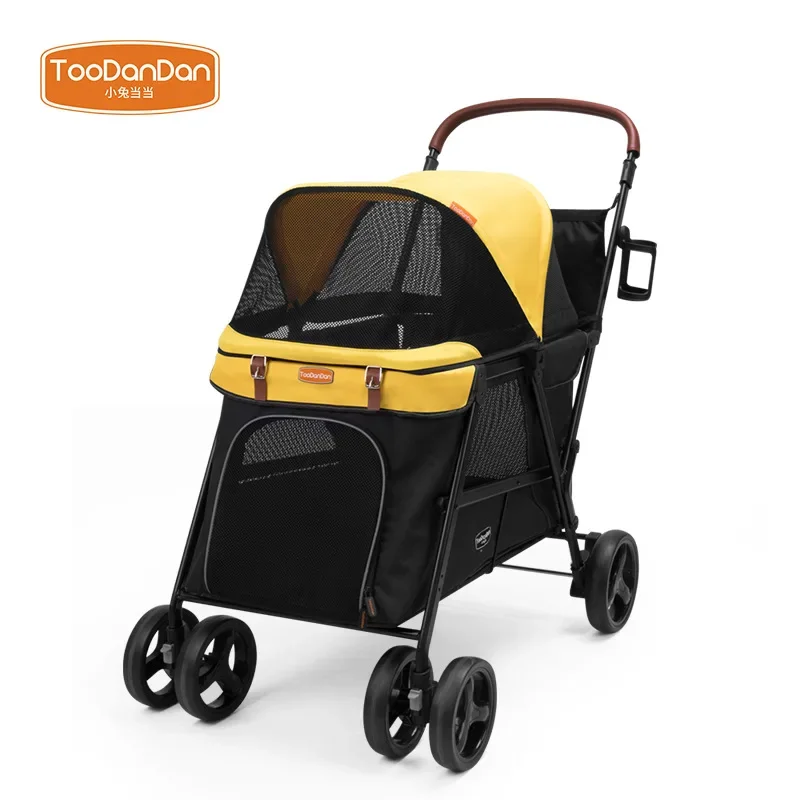 Poussette pliable pour animaux de compagnie tissu respirant roues