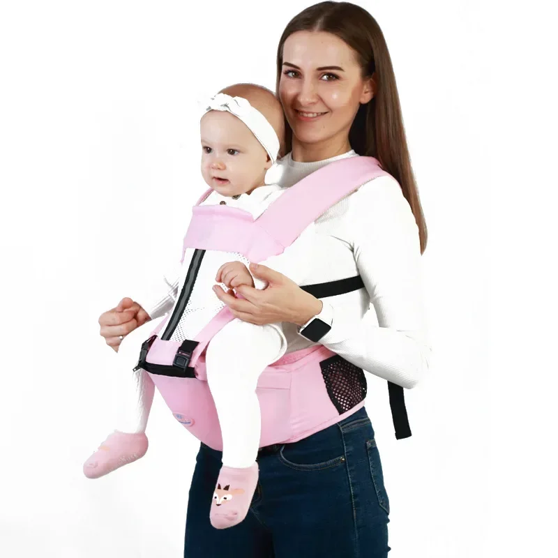 Portebébé ergonomique sac à dos rose pastel tissu doux sangles ajustables design moderne usage quotidien trans