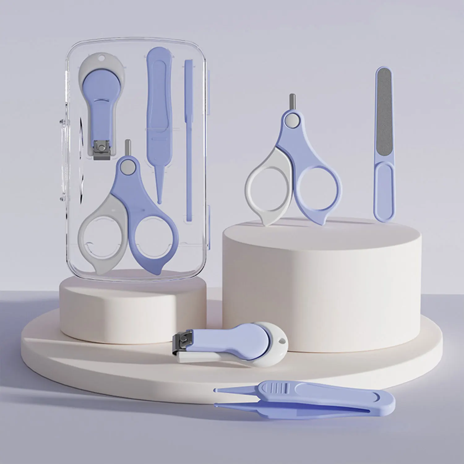 Kit de soins bébé 8 pièces coupeongles brosse aspirateur nasal peigne EVA BPAfree bleu doux安全 pratique