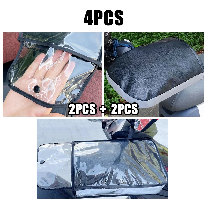 Couvrepoignées moto 4 pièces simili cuir noir transparent protection