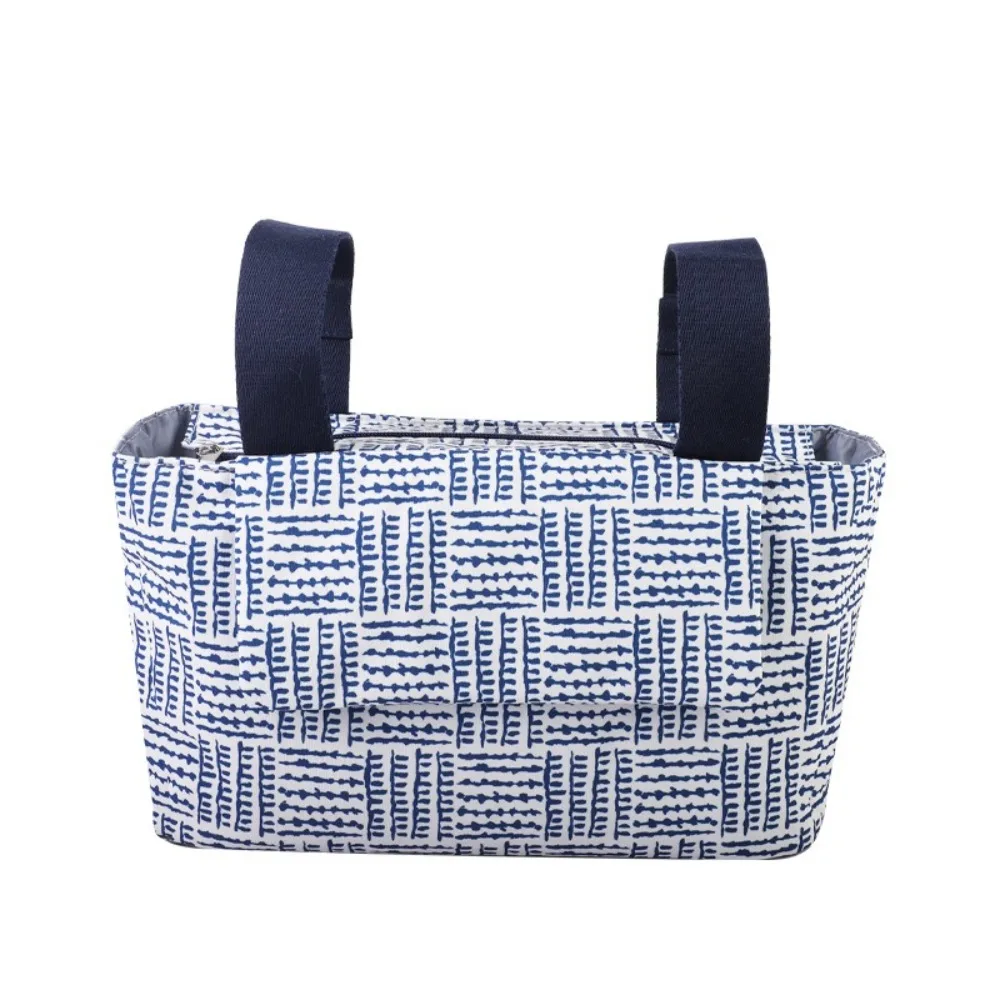 Sac de rangement poussette grande capacité tissu Oxford style rayures bleues et blanches
