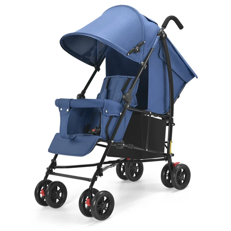 Poussette double légère et pliable pour bébé siège avant et arrière tissu lavable bleu urbain et pratique