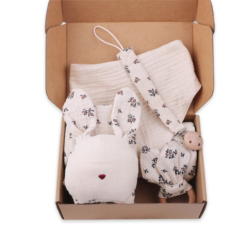 Jouet douche bébé nouveauné doudou lapin en coton accessoire dentition hochet en tissu set bébé 2 pièces