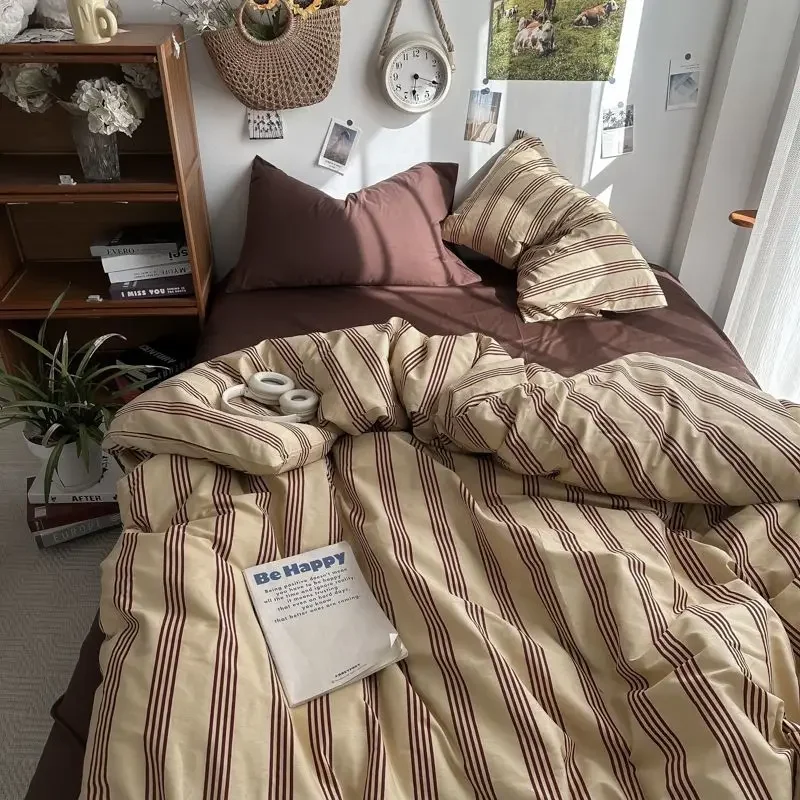 Ensemble de literie minimaliste en coton lavé 4 pièces draps ajustés