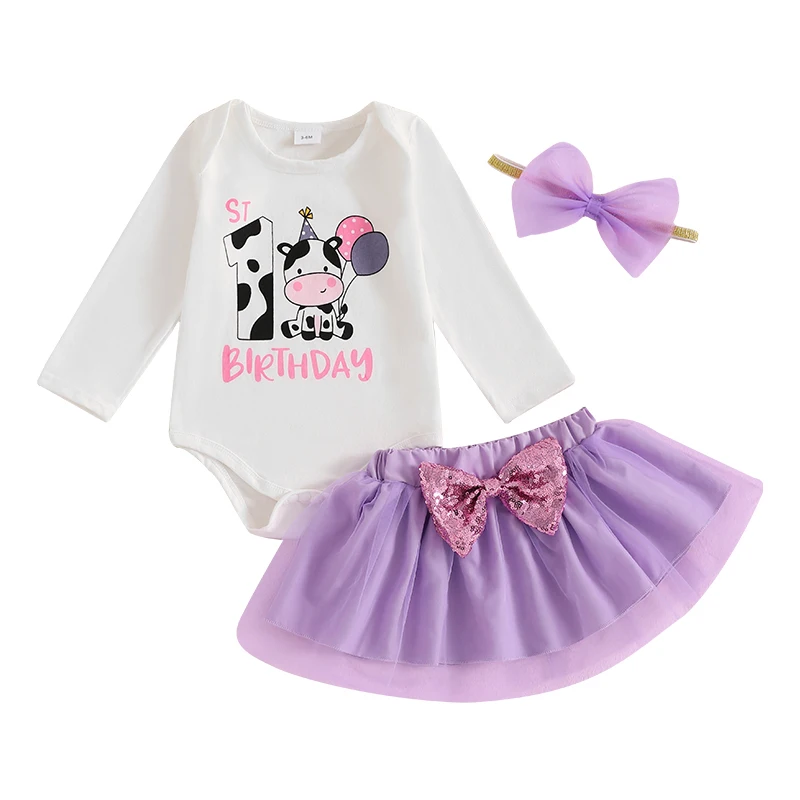 Tenue de 1er anniversaire pour bébé fille body à manches courtes jupe