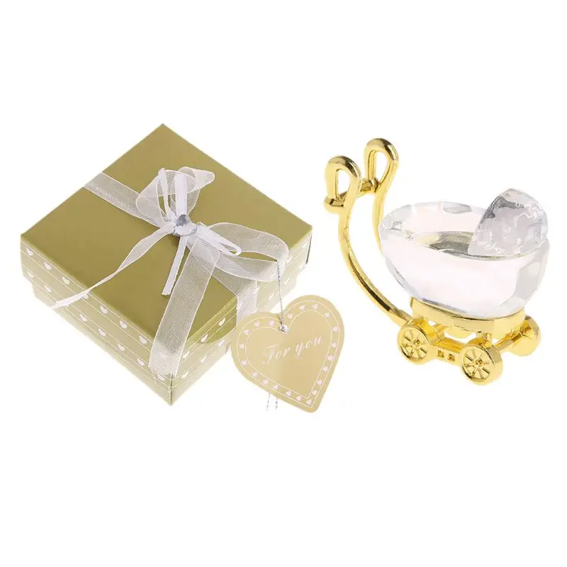 Décoration bébé en cristal artificiel landau doré cadeau baptême anniversaire naissance original et élégant