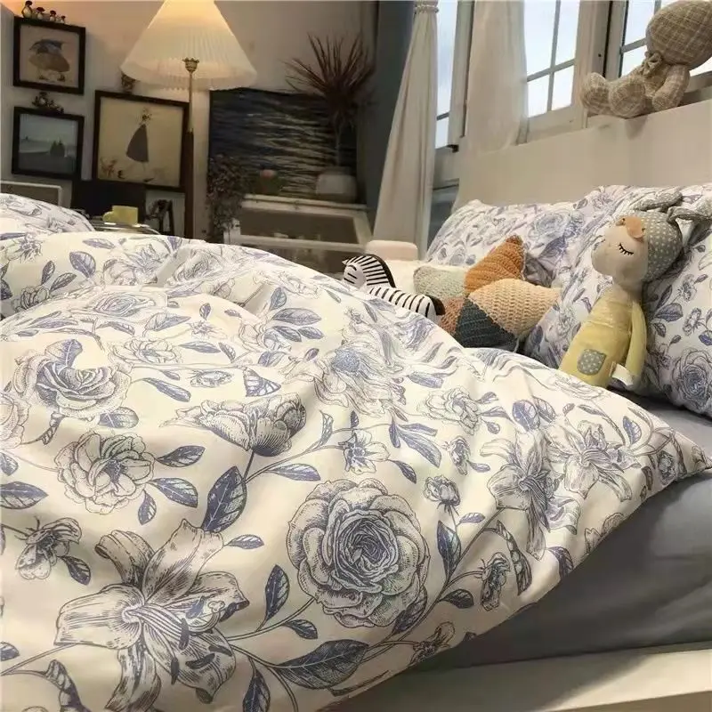 Ensemble de literie floral pour enfant et adulte couette drap taie d'oreiller motifs fleuris doux moderne qual