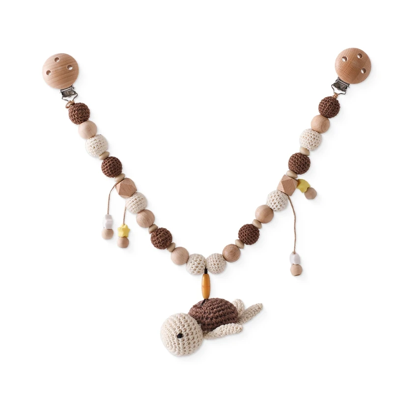 Collier dentition bébé en bois et crochet tortue perles naturelles
