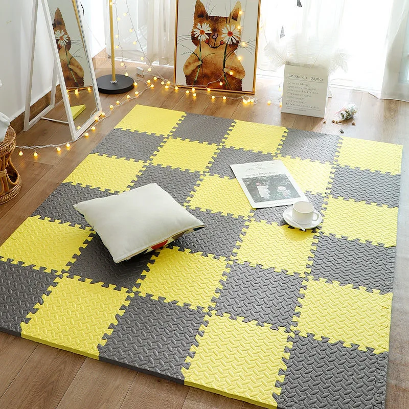 Tapis jeu bébé puzzle mat mousse EVA modulable 30x30cm jaune marron