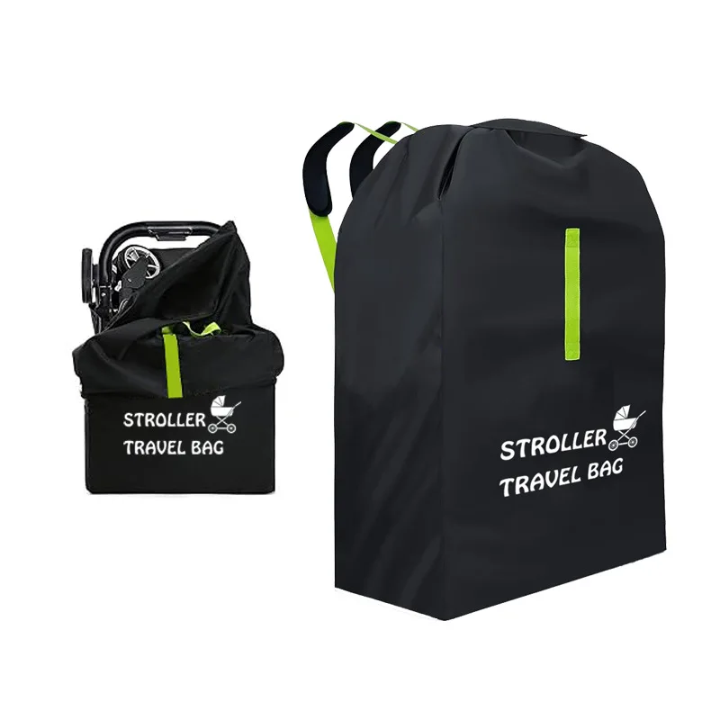 Sac de voyage pour poussette sac à poussière universel portable pliable noir avec accents verts design moderne
