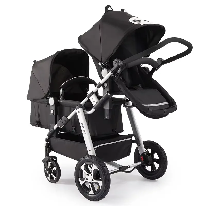 Poussette Double Pliable pour Bébés Absorbe les Chocs 4 Roues Confort et Sécurité Design Élégant Multicolore