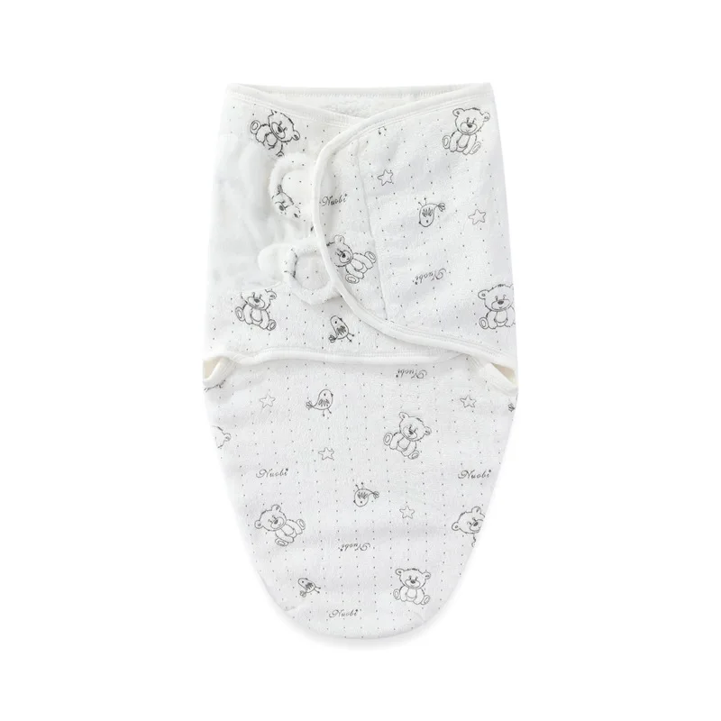 Couverture d'emmaillotage pour bébé en coton doux anticoup de pied design ours et étoiles 03 mois