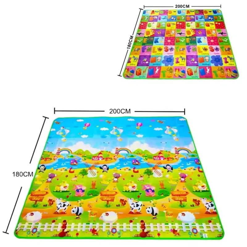 Tapis de jeu éducatif pour bébé 200x180 cm double face motifs animaux éveil sensoriel maternelle chambre bébé 