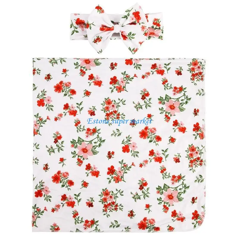 Ensemble bébé floral 2 pièces couverture bandeau tissu coton doux confortable usage quotidien