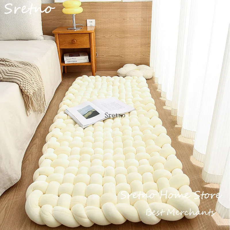 Lit de bébé tissé nordique anticollision main 3 brins corde nouée coussin tapis chevet chambre bébé jaune pâle
