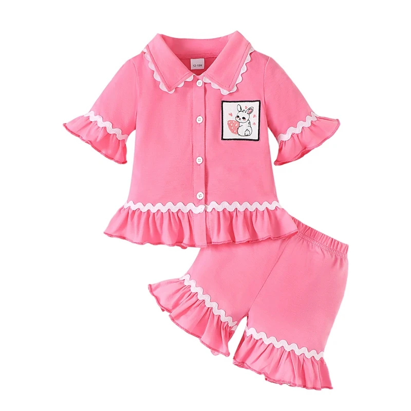 Ensemble pyjama Pâques bébé fille manches courtes short volants tissu