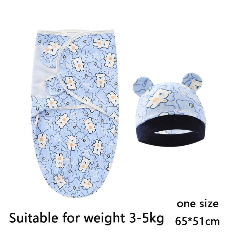 Ensemble couverture et bonnet bébé coton imprimé ours emballage réglable 06 mois 4 saisons Guangdong unisexe