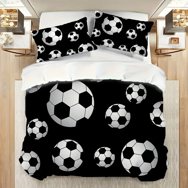Ensemble housse de couette Football literie 3 pièces 1 couette 2 taies d'oreiller design sportif chambre enfan