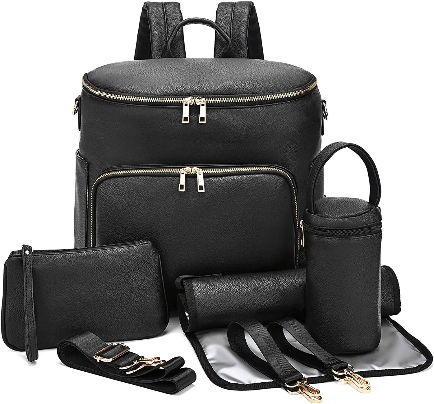 Sac à dos à langer en cuir pour femme, sac à dos de voyage pour bébé, grande capacité avec sangles de poussett