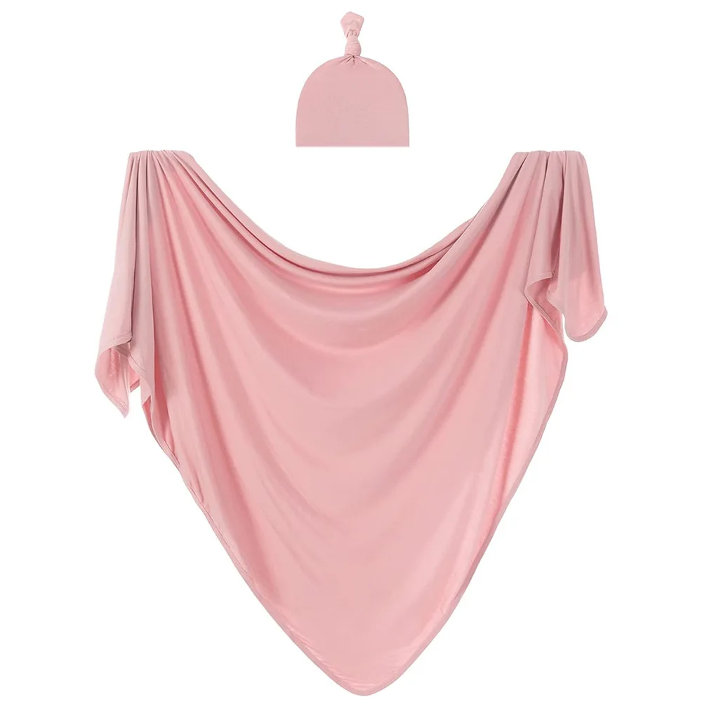 Ensemble d'emmaillotage bébé avec bonnet assorti tissu doux polyester design épuré usage多é rose pâle 03 mois s