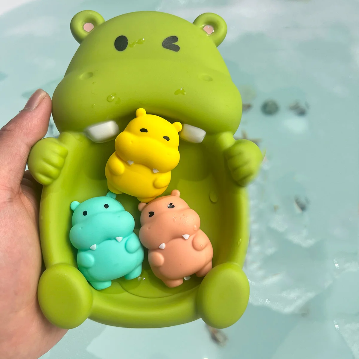 Ensemble de jouets de bain en silicone pour bébé hippopotames flottants baignoire cadeau éveil enfants jouets 