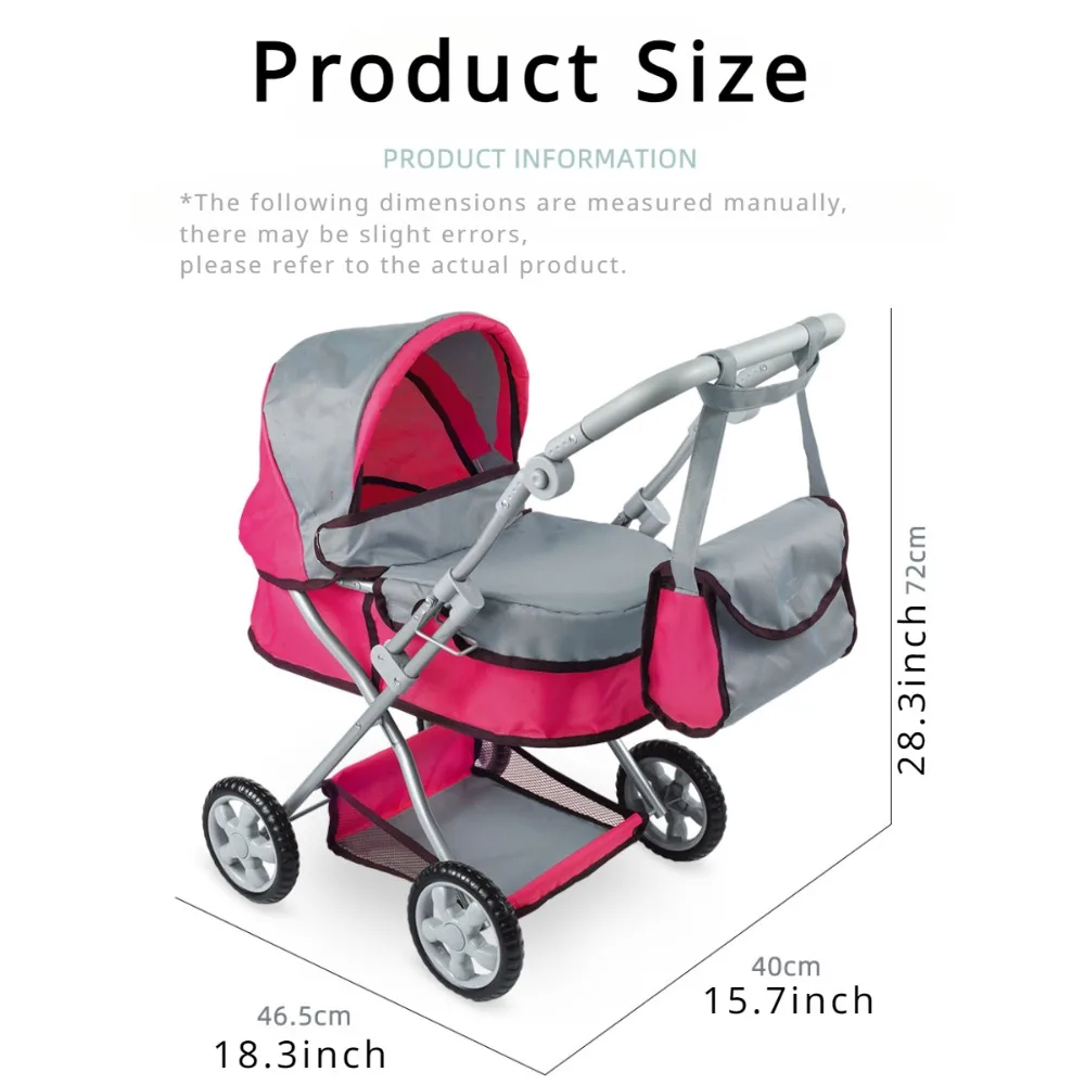 Poussette de poupée pliable rose pour enfants accessoire de jeu jouet