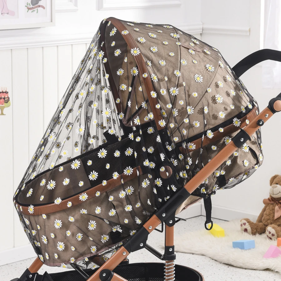 Moustiquaire poussette bébé maille universelle imprimée protection insectes été style floral Black Daisy