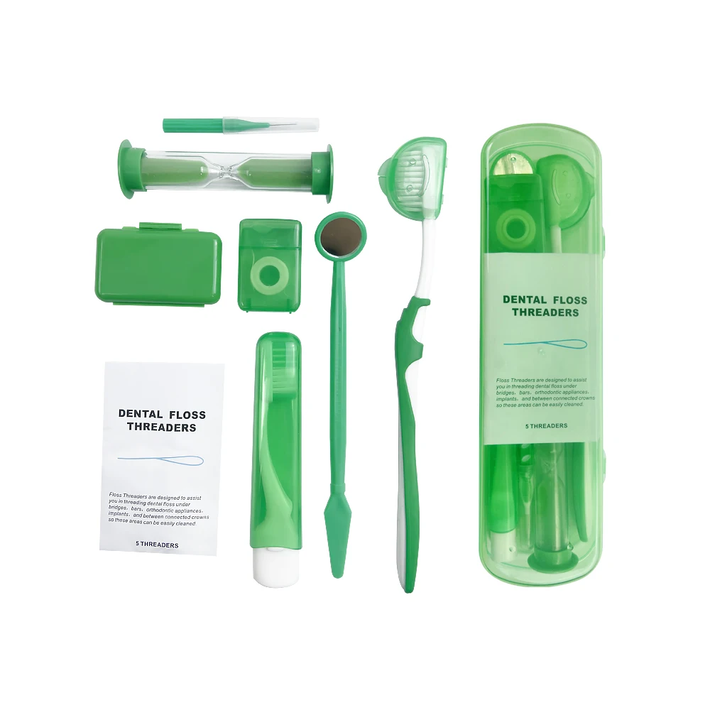 Kit de soins dentaires orthodontiques portable 8 pièces vert vif DENTAL FLOSS THREADERS