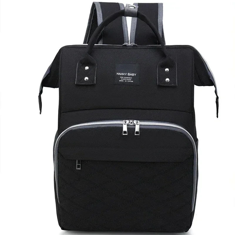 Sac à dos bébé HARRY BABY sac à langer Oxford compartiments zippés bretelles rembourrées texture losange noir 
