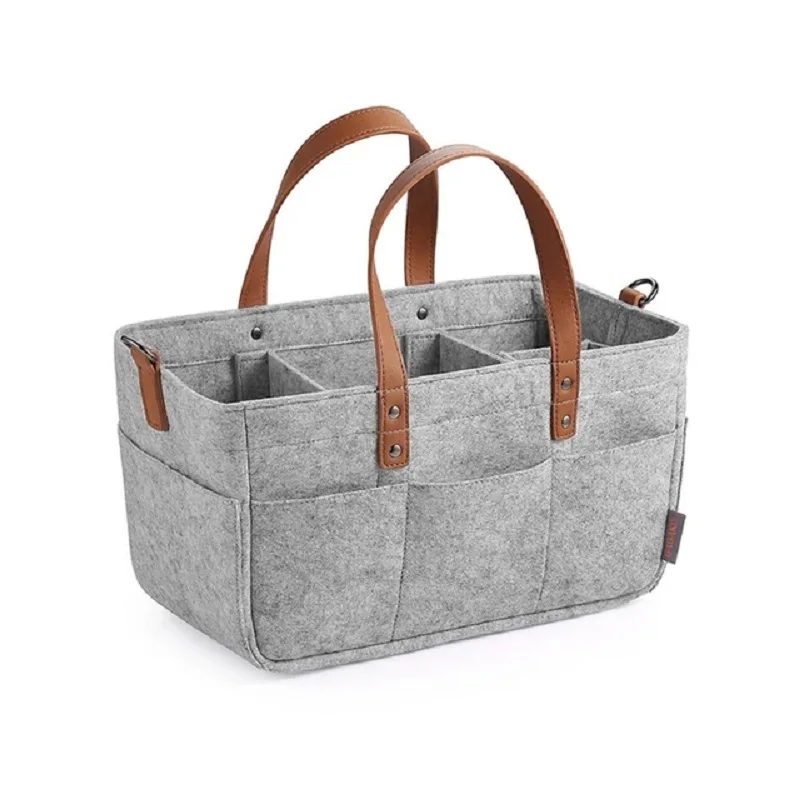 Organisateur bébé en feutre sac à couches poignée simili cuir rangement multifonction design moderne gris