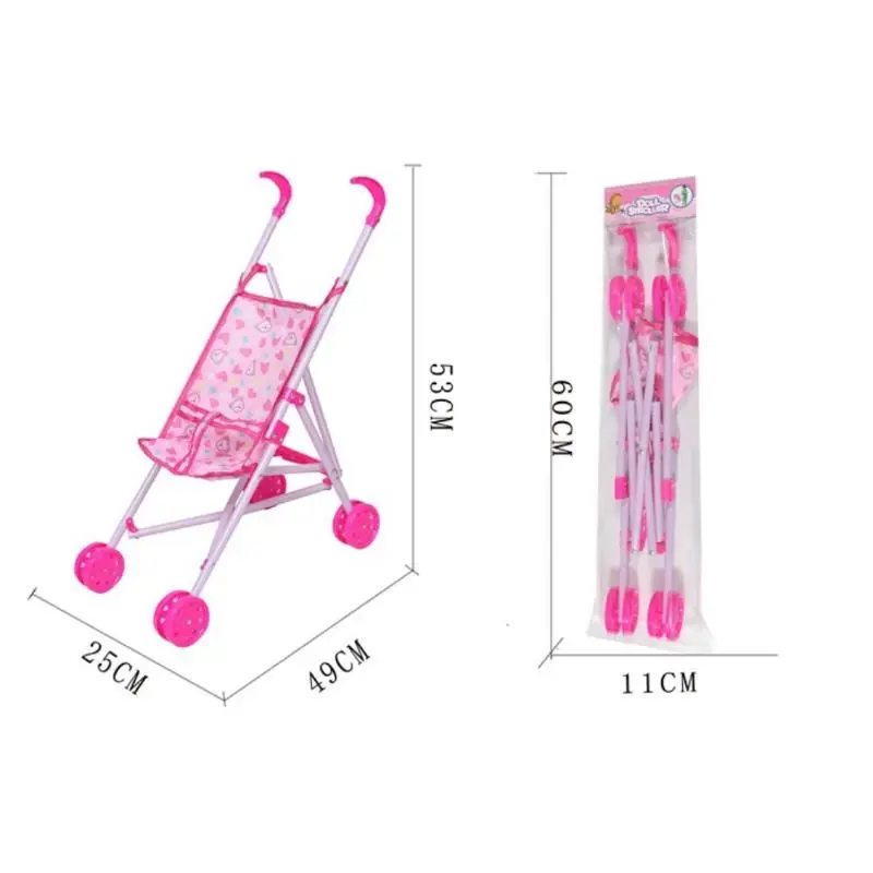 Poussette pour poupée 1/12 en rose avec motifs colorés design