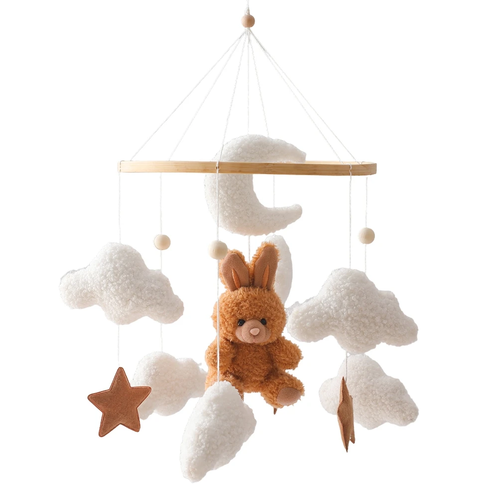 Mobile bébé bois peluche étoile nuage lapin décoration berceau