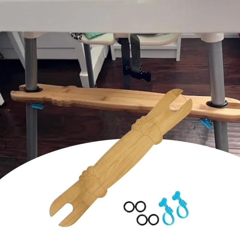 Reposepieds en bois pour chaise haute bébé universel ajustable en bambou anneaux en caoutchouc clips plastique