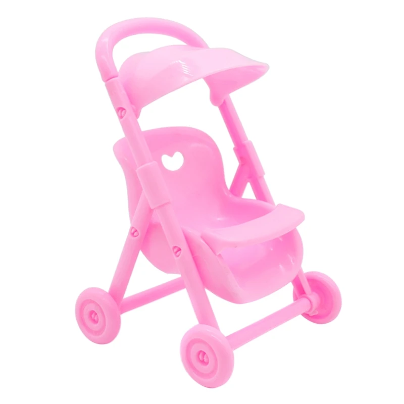 Mini Baby Stroller Doll Accessory Role Play Toy for Kids Imaginative Play Pink Heart Design Safe Durable Easy 