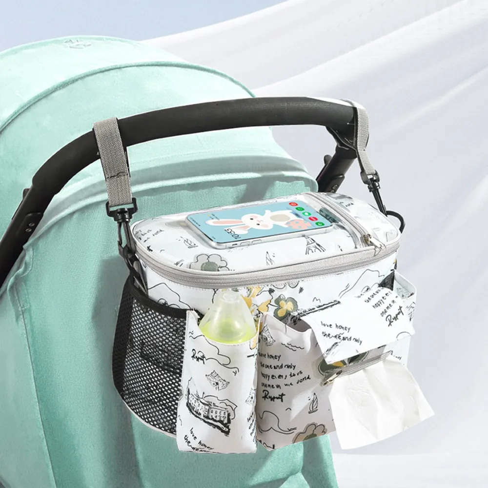 Organisateur de poussette multifonction en tissu Oxford compartiments multiples suspendu étanche sac à langer 
