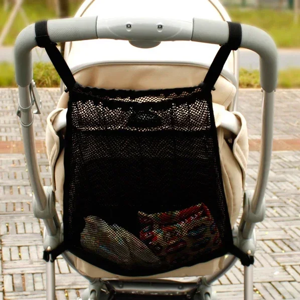 Sac de rangement en maille pour poussette grande capacité noir sac suspendu maternelle bébé accessoire pratiqu
