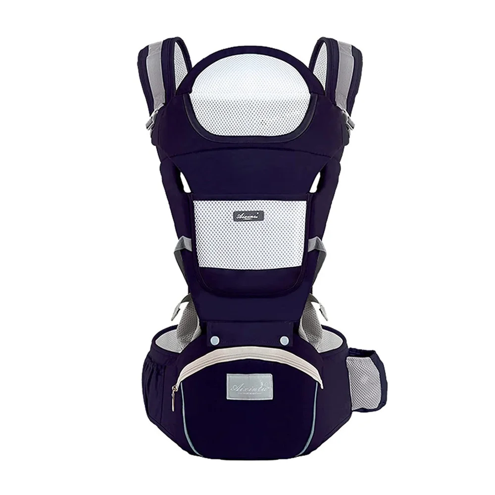 Portebébé ergonomique en tissu respirant sac à dos ajustable bébé 02 ans kangourou moderne bleu nuit