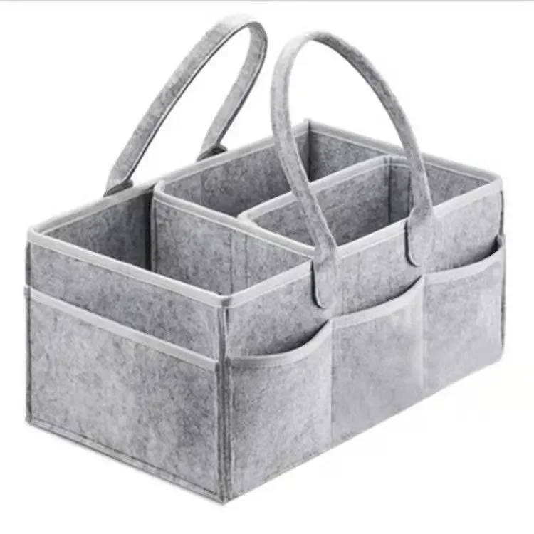 Caddie à couches bébé rangement 3 compartiments poignées latérales feutre gris moderne portable Nursery voitur