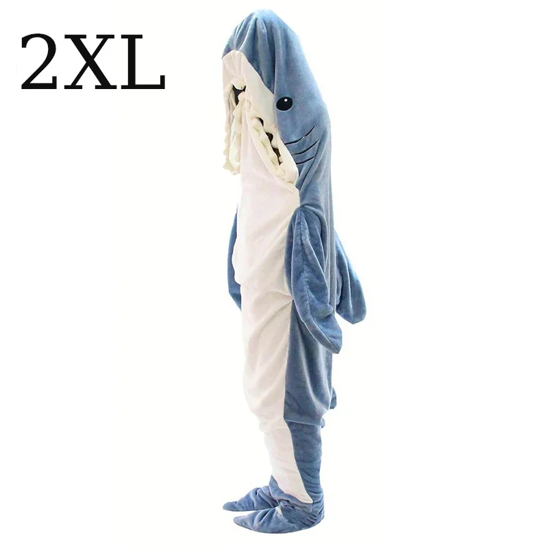 Couverture à capuche bleue pour adultes sac de couchage requin doux