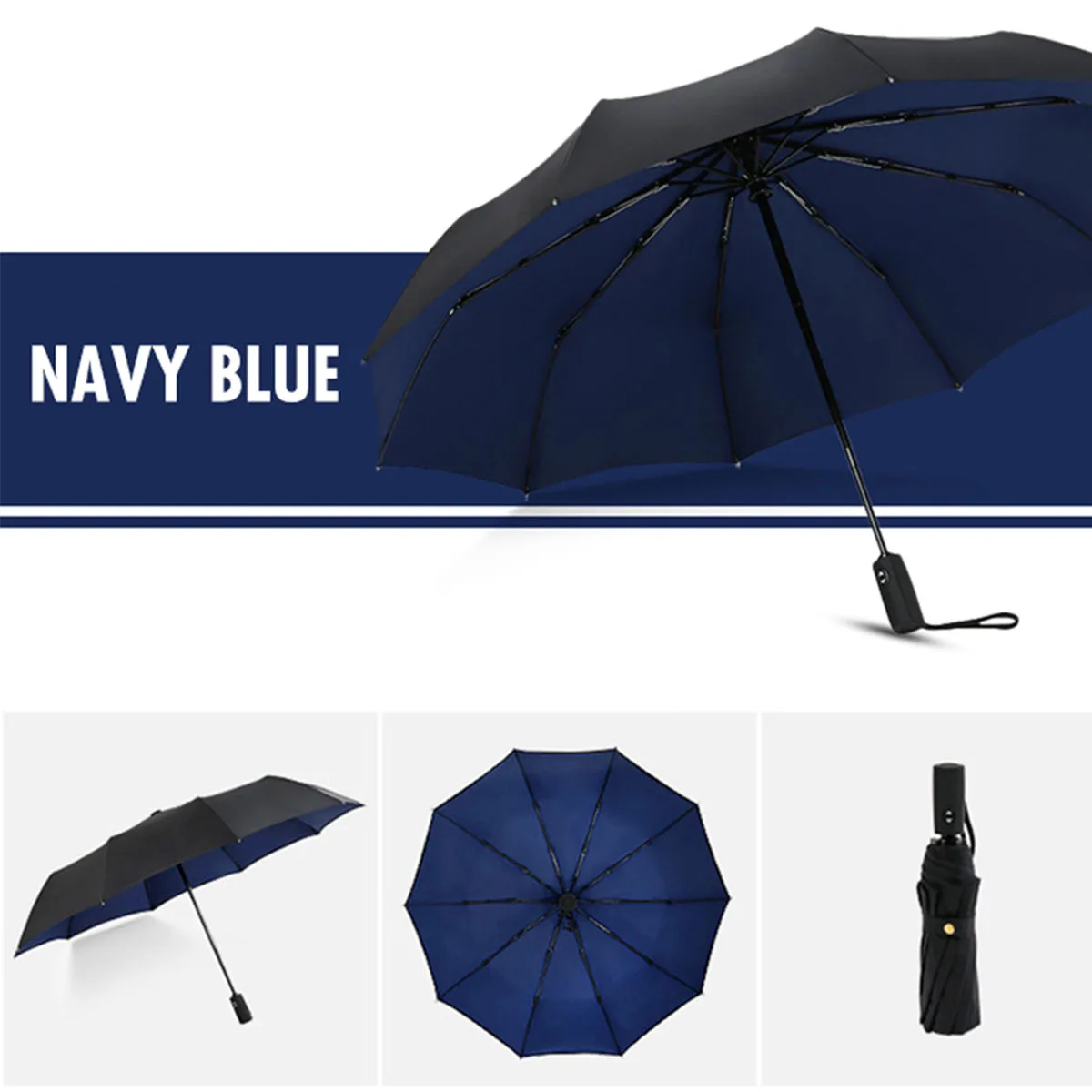 Parapluie double couche entièrement automatique résistant au vent bleu marine portable élégant protection bébé